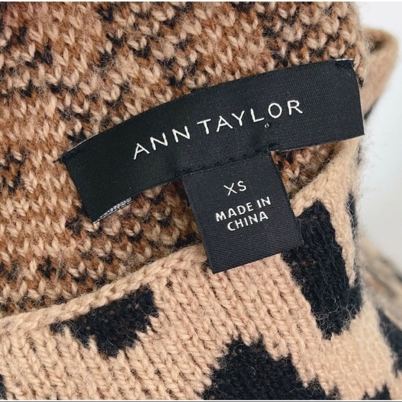 Ann Taylor Womens XS Leopard Print Wool Blend Mock Neck Knit Sweater Brown - Picture 9 of 13